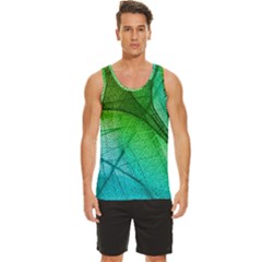 3d Leaves Texture Sheet Blue Green Men s Wide Collar Tank Top by Cemarart