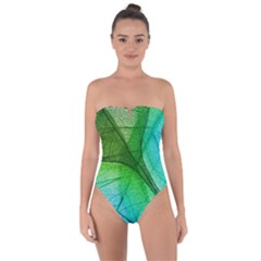 3d Leaves Texture Sheet Blue Green Tie Back One Piece Swimsuit