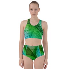 3d Leaves Texture Sheet Blue Green Racer Back Bikini Set