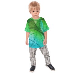 3d Leaves Texture Sheet Blue Green Kids  Raglan T-shirt