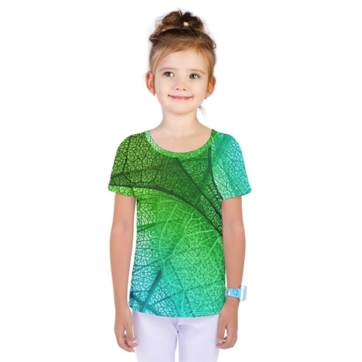 3d Leaves Texture Sheet Blue Green Kids  One Piece T-Shirt