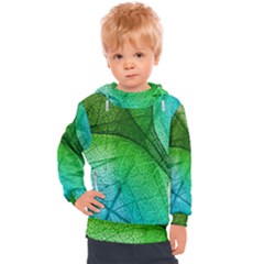 3d Leaves Texture Sheet Blue Green Kids  Hooded Pullover