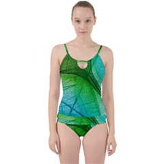 3d Leaves Texture Sheet Blue Green Cut Out Top Tankini Set