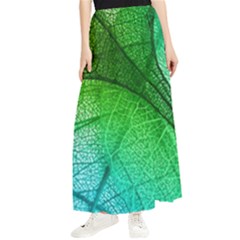 3d Leaves Texture Sheet Blue Green Maxi Chiffon Skirt