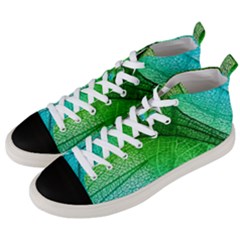 3d Leaves Texture Sheet Blue Green Men s Mid-top Canvas Sneakers