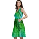 3d Leaves Texture Sheet Blue Green Sleeveless V-Neck Skater Dress with Pockets View2