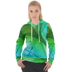 3d Leaves Texture Sheet Blue Green Women s Overhead Hoodie