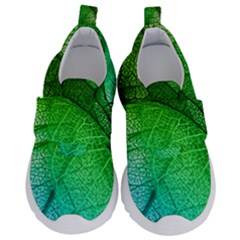 3d Leaves Texture Sheet Blue Green Kids  Velcro No Lace Shoes