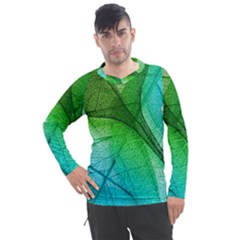 3d Leaves Texture Sheet Blue Green Men s Pique Long Sleeve T-shirt