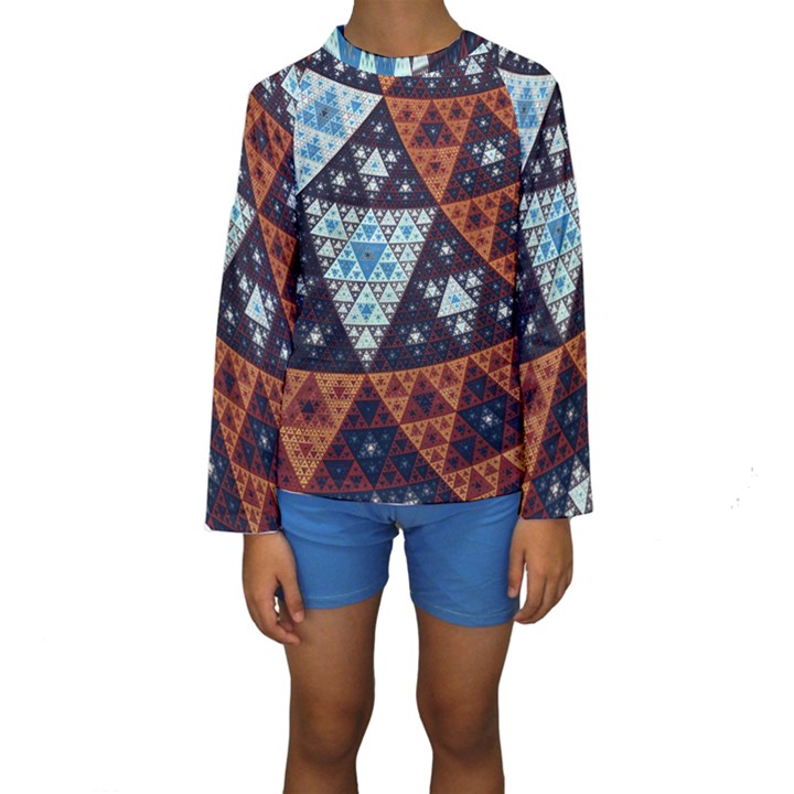 Fractal Triangle Geometric Abstract Pattern Kids  Long Sleeve Swimwear