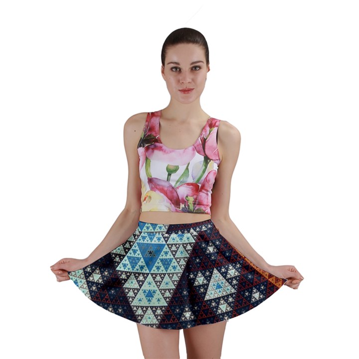 Fractal Triangle Geometric Abstract Pattern Mini Skirt