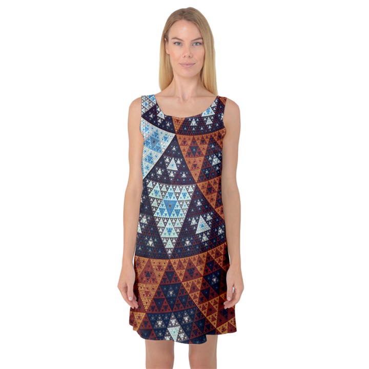 Fractal Triangle Geometric Abstract Pattern Sleeveless Satin Nightdress