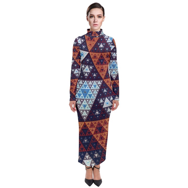 Fractal Triangle Geometric Abstract Pattern Turtleneck Maxi Dress