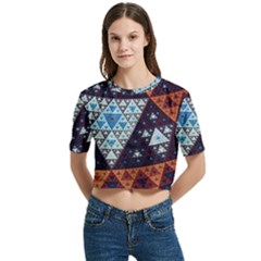 Fractal Triangle Geometric Abstract Pattern Women s Round Neck Short Sleeve Crop Top