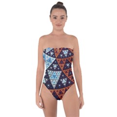 Fractal Triangle Geometric Abstract Pattern Tie Back One Piece Swimsuit