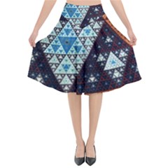 Fractal Triangle Geometric Abstract Pattern Flared Midi Skirt