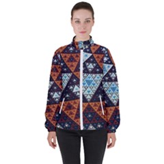 Fractal Triangle Geometric Abstract Pattern Women s High Neck Windbreaker