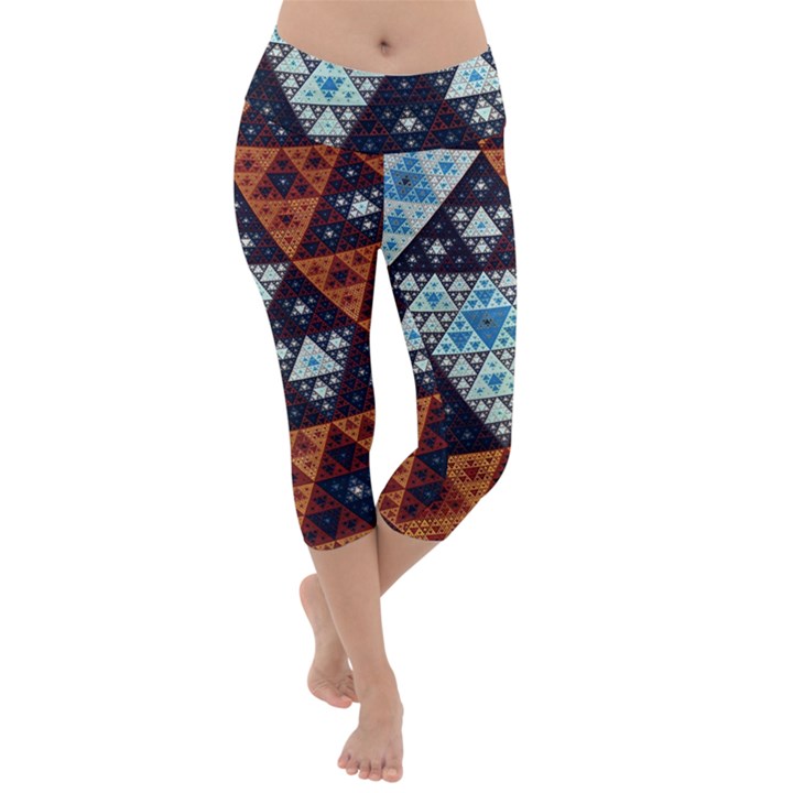 Fractal Triangle Geometric Abstract Pattern Lightweight Velour Capri Yoga Leggings