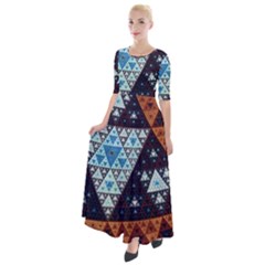 Fractal Triangle Geometric Abstract Pattern Half Sleeves Maxi Dress