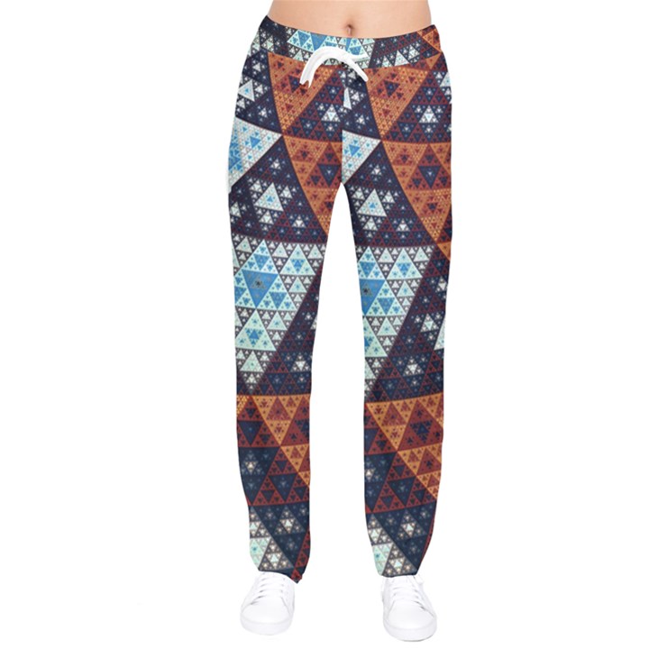 Fractal Triangle Geometric Abstract Pattern Women Velvet Drawstring Pants