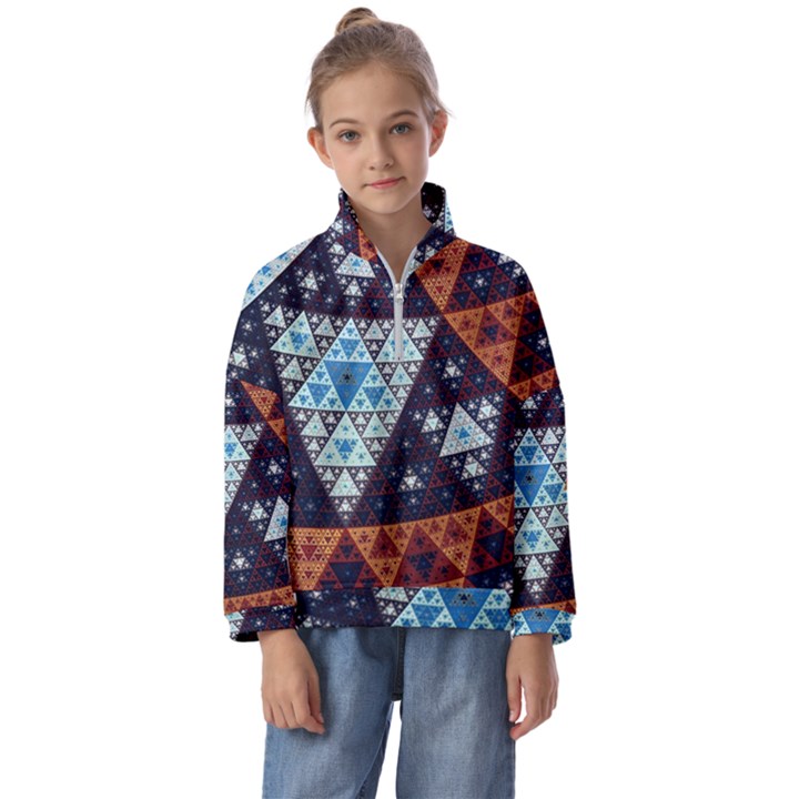 Fractal Triangle Geometric Abstract Pattern Kids  Half Zip Hoodie