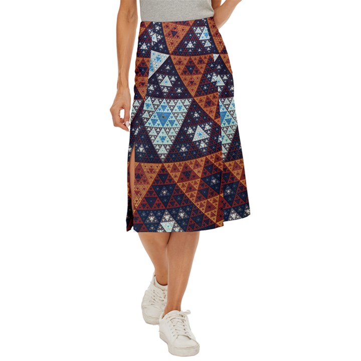 Fractal Triangle Geometric Abstract Pattern Midi Panel Skirt