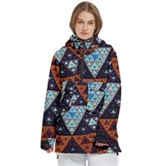 Fractal Triangle Geometric Abstract Pattern Women s Pullover Zip Ski And Snowboard Waterproof Breathable Jacket