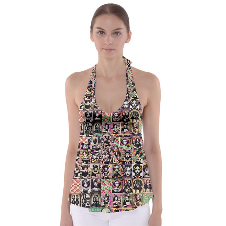 Spanish Gothic Girls Pattern Tie Back Tankini Top