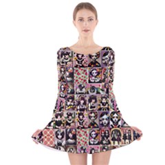 Spanish Gothic Girls Pattern Long Sleeve Velvet Skater Dress