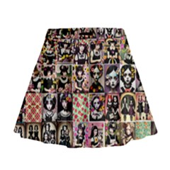 Spanish Gothic Girls Pattern Mini Flare Skirt by violetheavensky