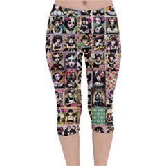 Spanish Gothic Girls Pattern Velvet Capri Leggings 