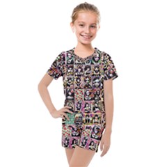 Spanish Gothic Girls Pattern Kids  Mesh T-shirt And Shorts Set