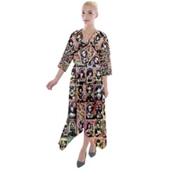 Spanish Gothic Girls Pattern Quarter Sleeve Wrap Front Maxi Dress by violetheavensky