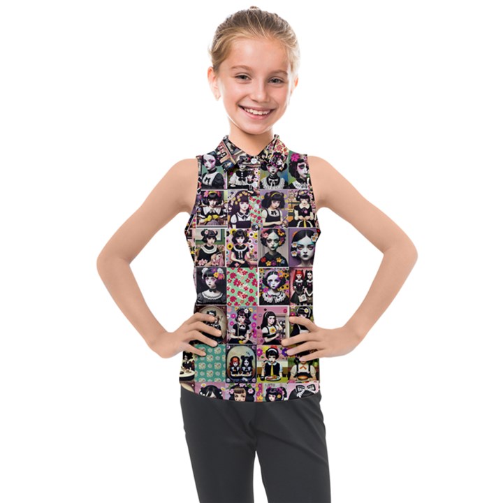 Spanish Gothic Girls Pattern Kids  Sleeveless Polo T-Shirt