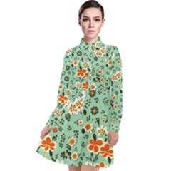 Retro 1960s Flowers Pattern 3 Long Sleeve Chiffon Shirt Dress