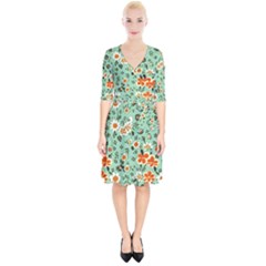 Retro 1960s Flowers Pattern 3 Wrap Up Cocktail Dress