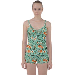 Retro 1960s Flowers Pattern 3 Tie Front Two Piece Tankini