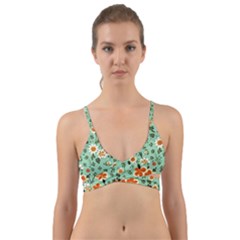 Retro 1960s Flowers Pattern 3 Wrap Around Bikini Top