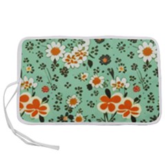 Retro 1960s Flowers Pattern 3 Pen Storage Case (m)