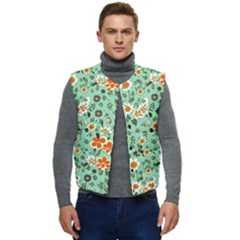 Retro 1960s Flowers Pattern 3 Men s Button Up Puffer Vest	