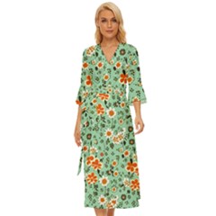 Retro 1960s Flowers Pattern 3 Midsummer Wrap Dress