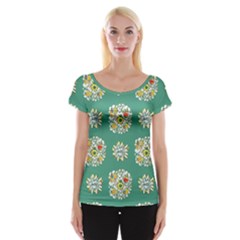 Retro 1960s Flowers Pattern 2 Cap Sleeve Top