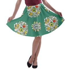 Retro 1960s Flowers Pattern 2 A-line Skater Skirt