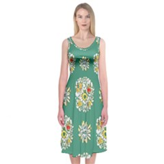 Retro 1960s Flowers Pattern 2 Midi Sleeveless Dress