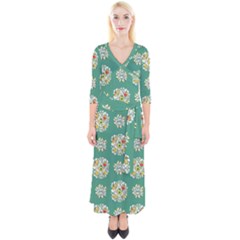 Retro 1960s Flowers Pattern 2 Quarter Sleeve Wrap Maxi Dress