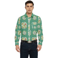 Retro 1960s Flowers Pattern 2 Men s Long Sleeve Pocket Shirt 