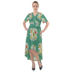 Retro 1960s Flowers Pattern 2 Front Wrap High Low Dress