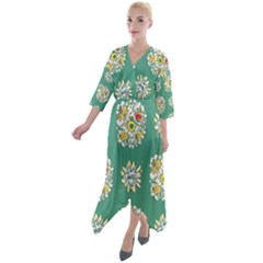 Retro 1960s Flowers Pattern 2 Quarter Sleeve Wrap Front Maxi Dress by violetheavensky