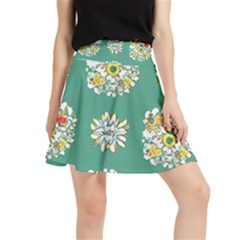 Retro 1960s Flowers Pattern 2 Waistband Skirt