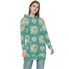 Retro 1960s Flowers Pattern 2 Women s Long Oversized Pullover Hoodie